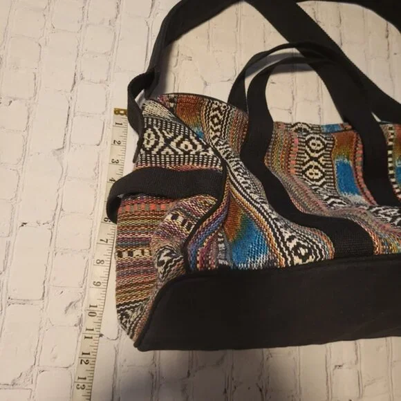 Roots African Prints Shoulder Crossbody Travel Luggage Duffle Bag Brown - Picture 7 of 13